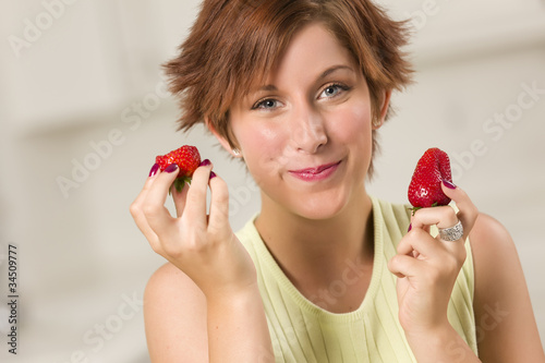 Pretty Red Haired Woman Eat...