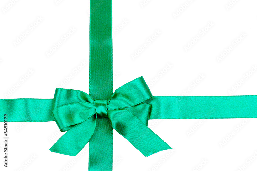 Green ribbon and bow isolated on white background Green ribbon and bow isolated on white background