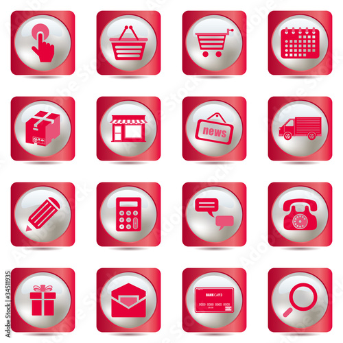 Pink shopping icons set