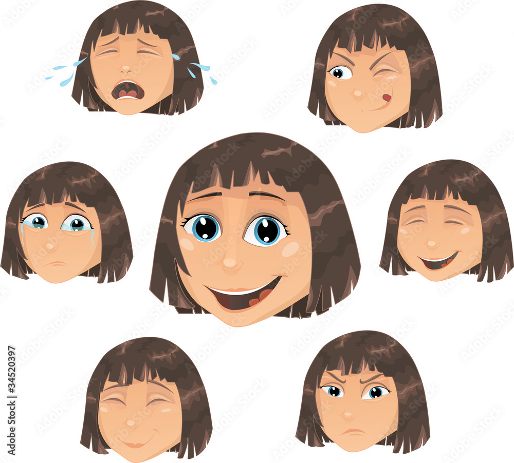 Vector girl character with various face ecpressions Vector girl character with various face ecpressions