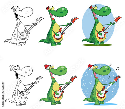 Dinosaur plays guitar Vector Collection