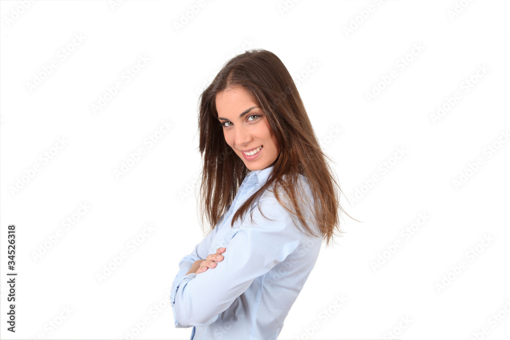 Beautiful woman standing on white background Beautiful woman standing on white background