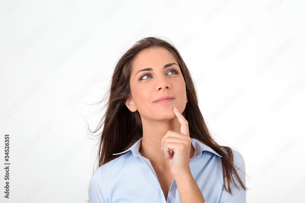 Portrait of beautiful woman with hand on chin Portrait of beautiful woman with hand on chin