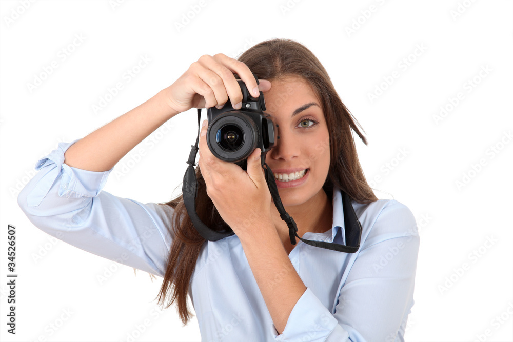 Portrait of woman using reflex digital camera Portrait of woman using reflex digital camera