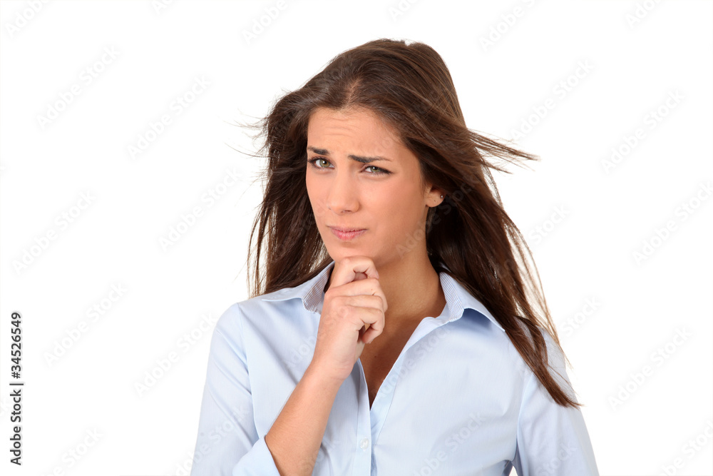 Portrait of beautiful woman with hand on chin Portrait of beautiful woman with hand on chin