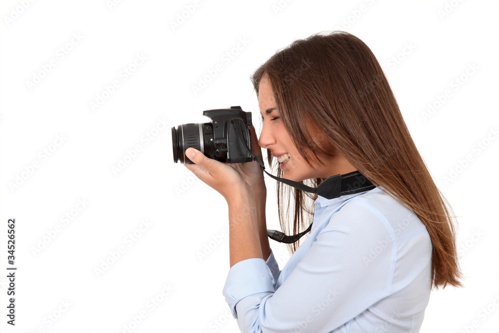 Portrait of woman using reflex digital camera Portrait of woman using reflex digital camera
