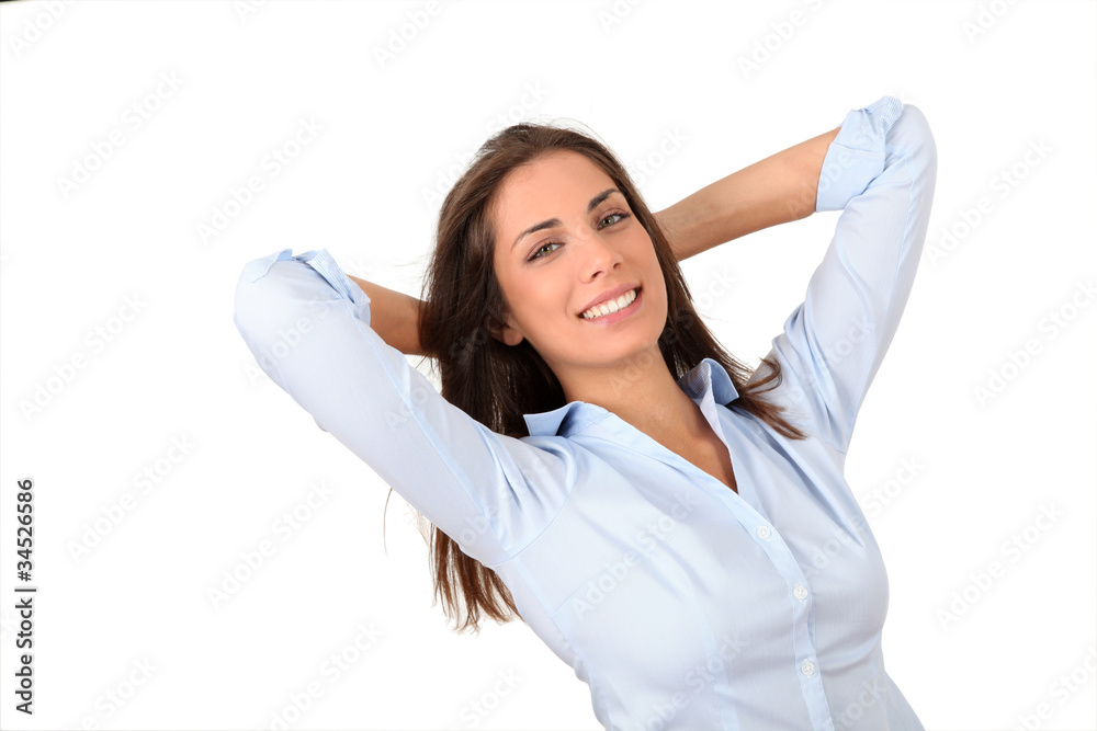 Beautiful relaxed woman with arms behing head Beautiful relaxed woman with arms behing head