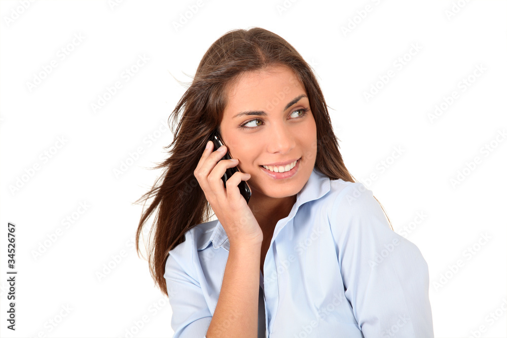 Portrait of beautiful young woman talking on mobilephone Portrait of beautiful young woman talking on mobilephone