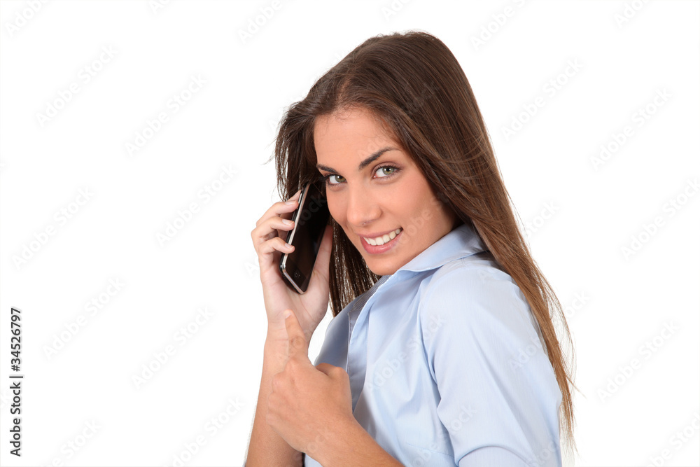 Portrait of beautiful young woman talking on mobilephone Portrait of beautiful young woman talking on mobilephone