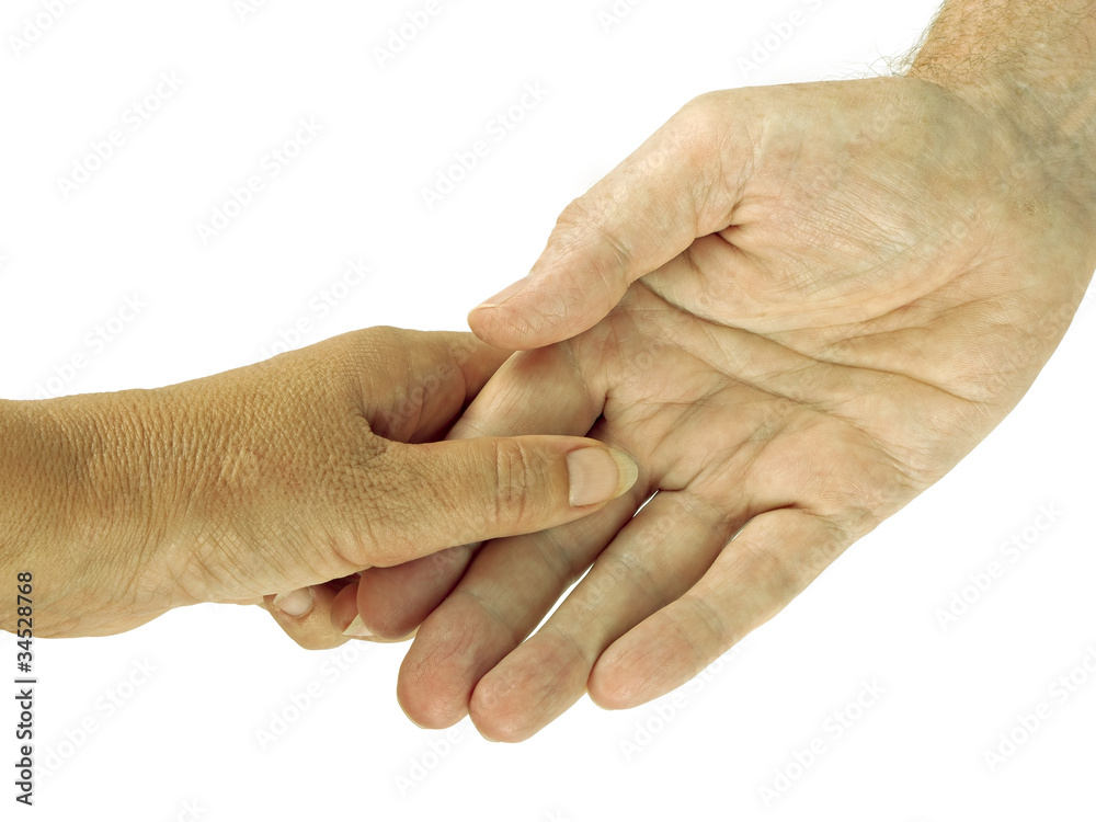 Fototapeta premium Holding hands, offering support, over white