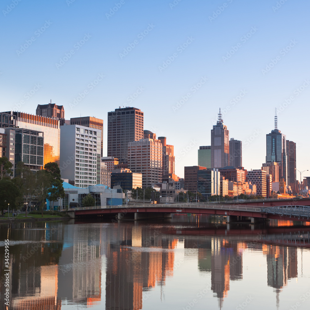 Melbourne skyline looking towards King Street Bridge