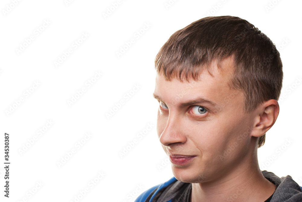 Young man having satisfied look isolated on white background Young man having satisfied look isolated on white background