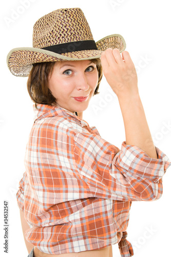 Cowboy woman on a white background.