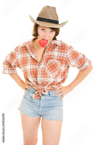 Cowboy woman on a white background.