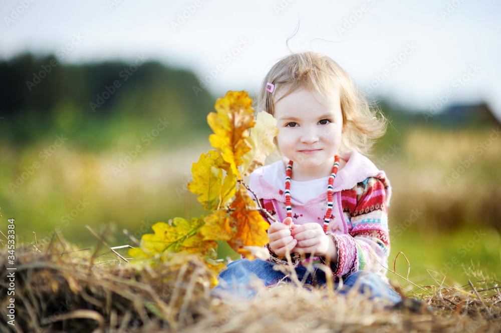 Adorable toddler girl outdoors on beautiful autumn day Adorable toddler girl outdoors on beautiful autumn day