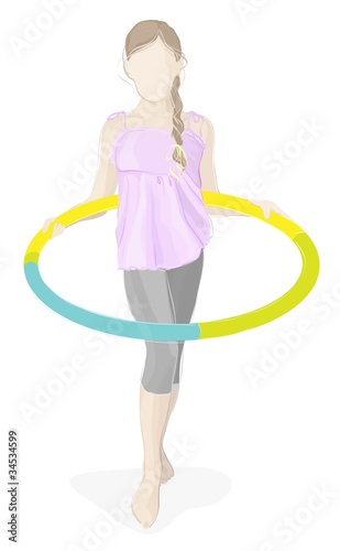 Beauty girl with hula hoop isolated on white