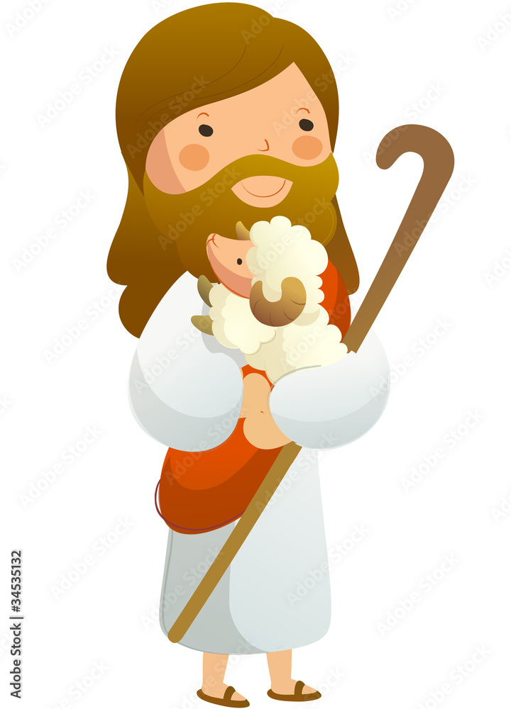 Fototapeta premium Close-up of Jesus Christ holding sheep