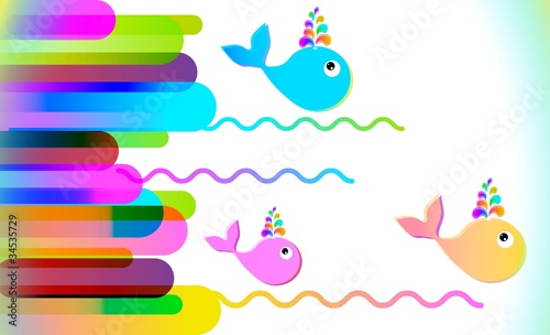 Colorful background with lines and whale