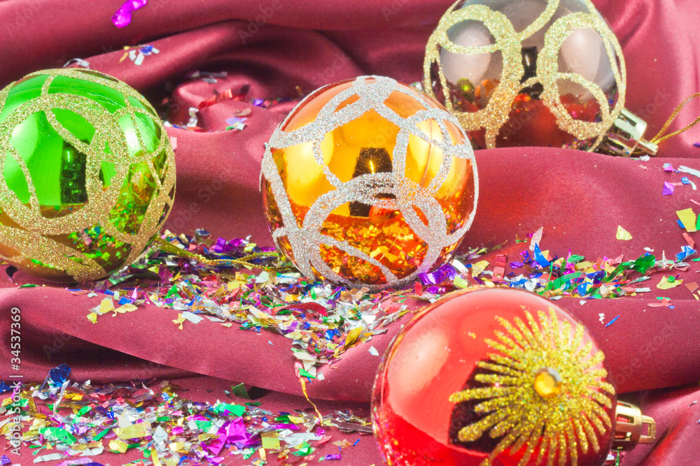 Fototapeta premium boules Noël confetti satin