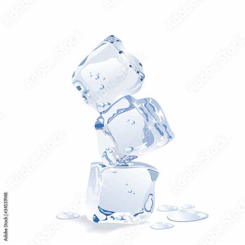 Blue vector ice cubes isolated on white background.