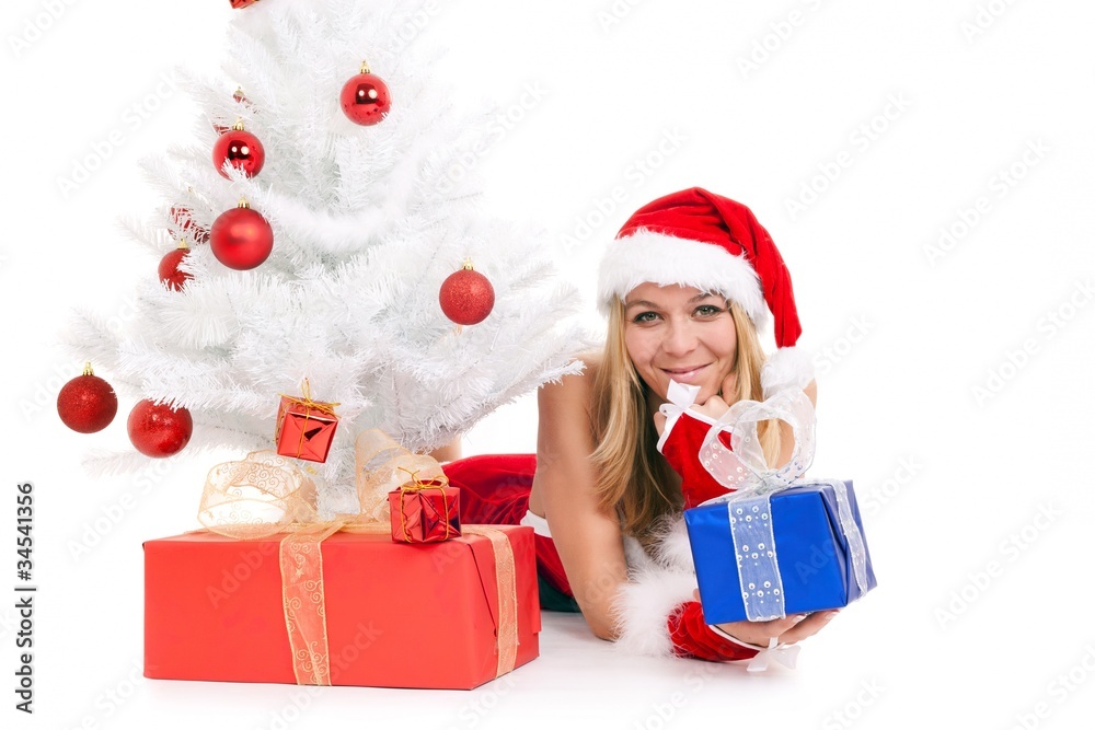 christmas woman and white tree christmas woman and white tree