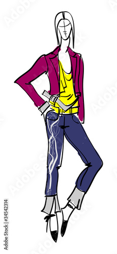 SKETCH. fashion girl. Hand-drawn fashion model. Vector illustrat
