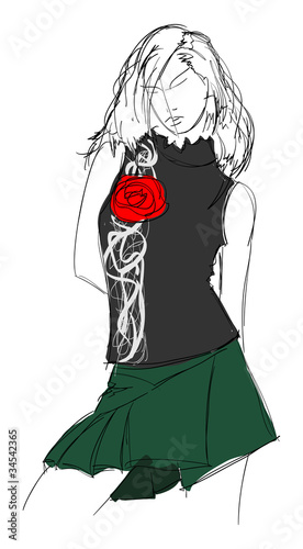SKETCH. fashion girl. Hand-drawn fashion model. Vector illustrat