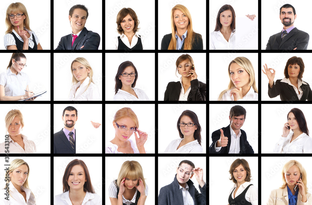 A collage of portraits of young business persons A collage of portraits of young business persons