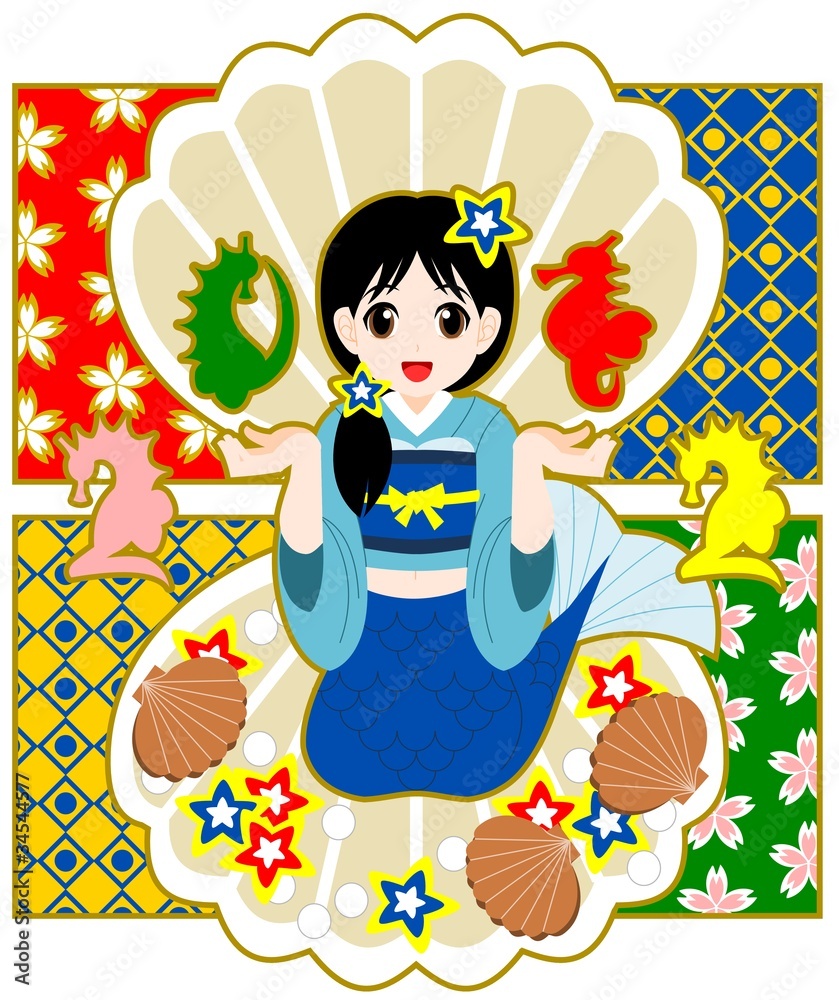 12年辰年年賀状用イラスト素材 人魚とたつのおとしご Stock イラスト Adobe Stock