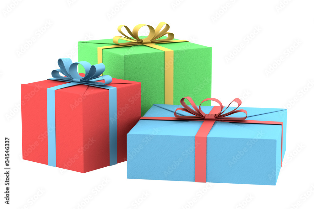 Obraz premium three color gift boxes isolated on white background