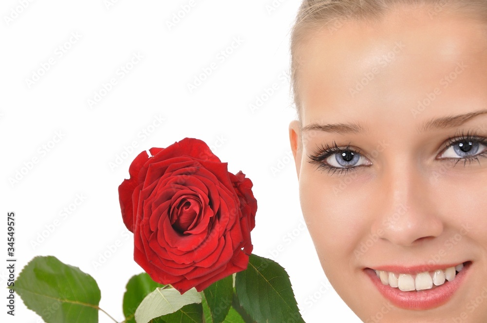 Hüsches Gesicht mit roter Rose Hüsches Gesicht mit roter Rose