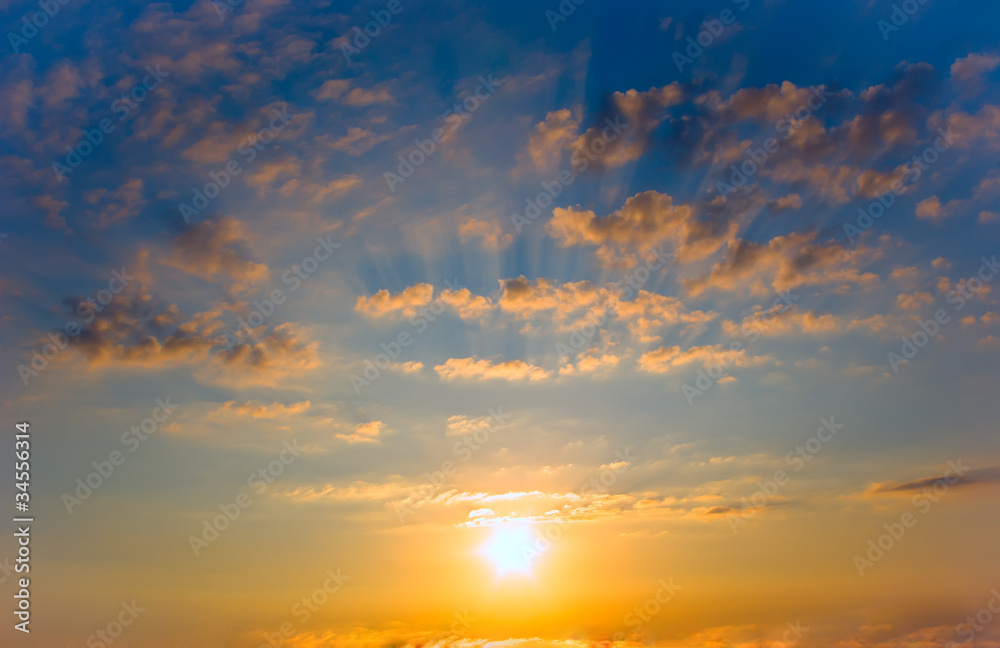 Sunset in the form of national flag of Ukraine