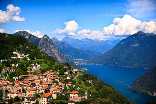 Lugano city with the view of lake Lugano