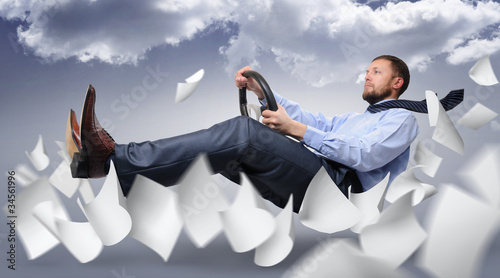 Business driver fly through the expanding white paper on clouds
