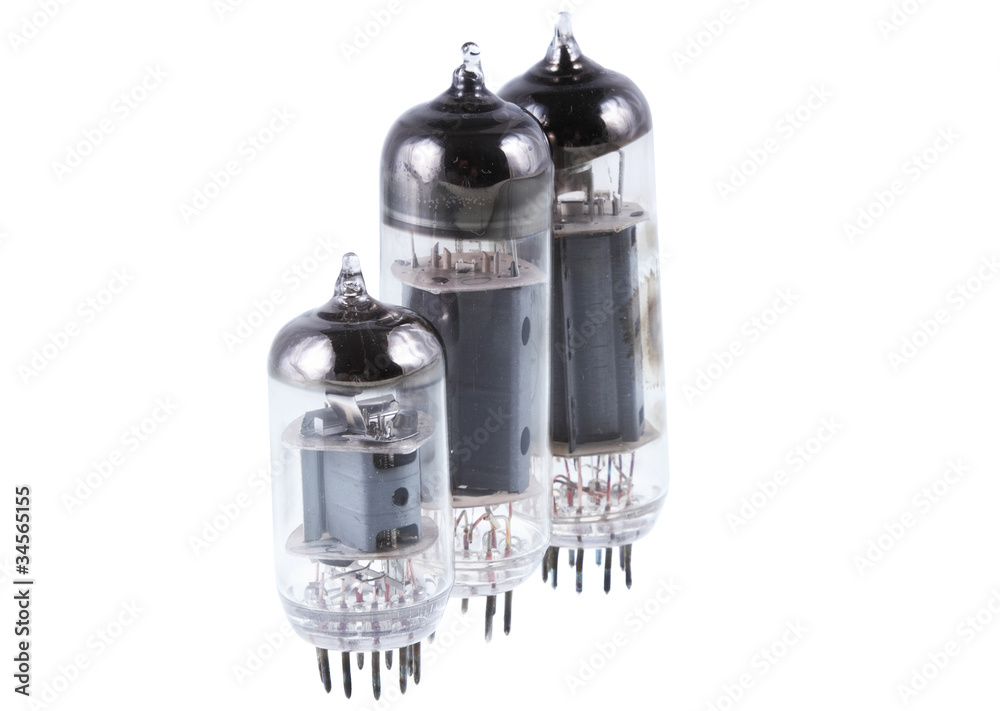 Three vacuum electron tube. Isolated Three vacuum electron tube. Isolated