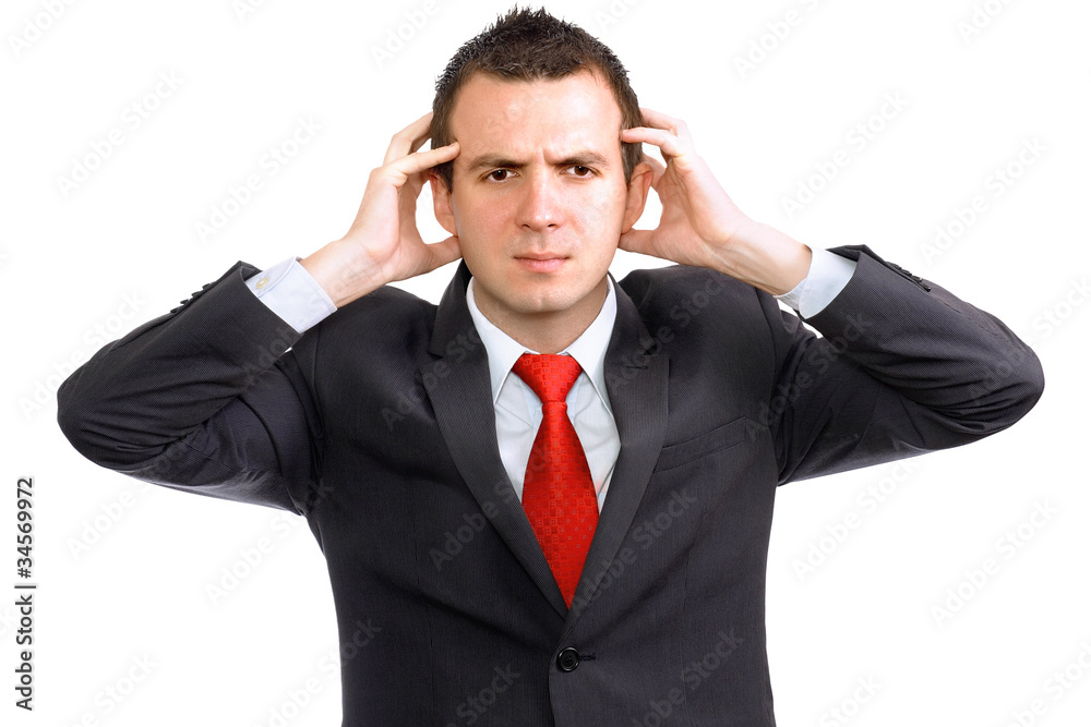 Businessman hold a head in horror condition. Businessman hold a head in horror condition.