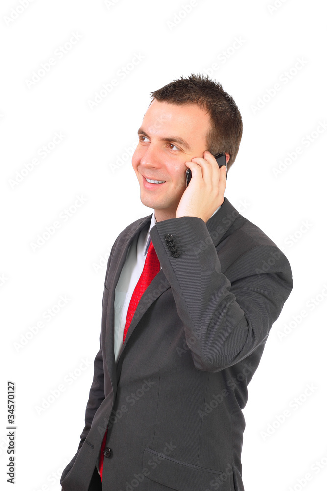 European businessman with cell phone. Isolated European businessman with cell phone. Isolated
