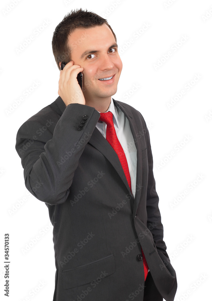 European businessman with cell phone. Isolated European businessman with cell phone. Isolated