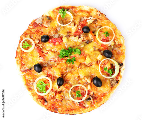 tasty pizza with olives isolated on white