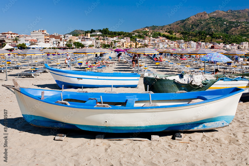 boats on beach in summer day, Sicily