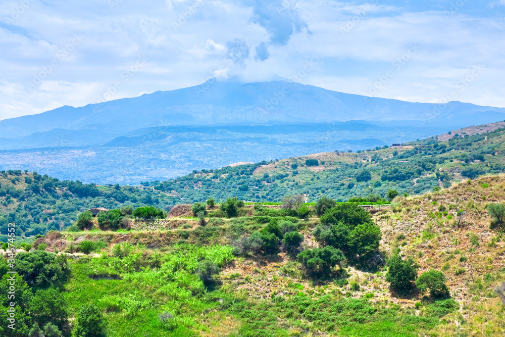 Fototapeta premium view on Etna in summer day