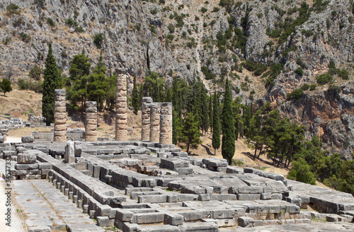 Temple of Apollo at ancient Delphi site in Greece photo
