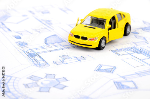 Toy car and blueprint