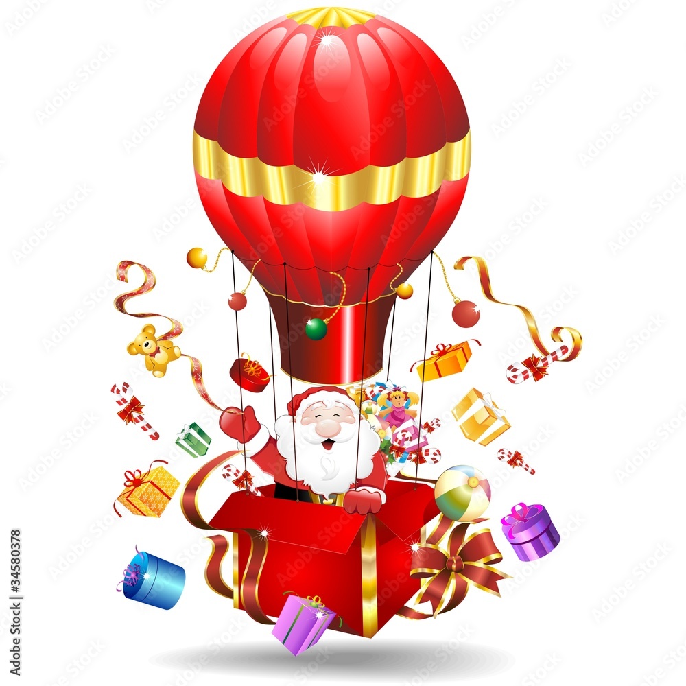 Babbo Natale in Mongolfiera-Santa Claus Christmas Fire Balloon Stock Vector  | Adobe Stock