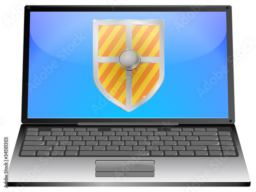 Laptop mit Schutzschild