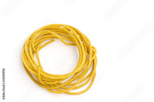 yellow rope on white background photo