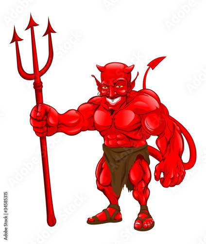 Devil standing with pitchfork