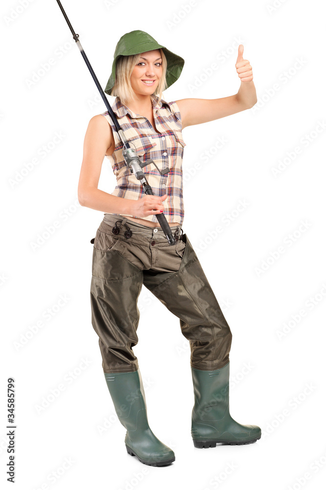 Portrait of a smiling fisherwoman with thumb up Portrait of a smiling fisherwoman with thumb up