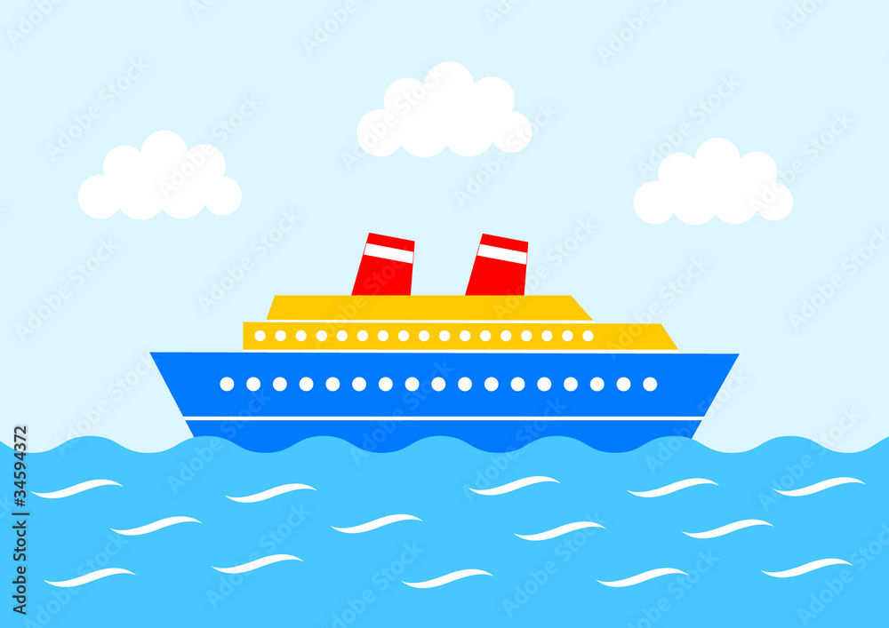 Blue ship on blue sea Blue ship on blue sea