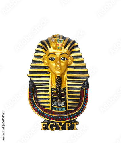 Egyptian golden pharaohs mask isolated on white